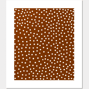 White Polka Dot Spots on Chocolate Pattern Posters and Art